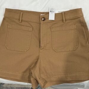 LOFT Tan Cotton Utility Bermuda Shorts